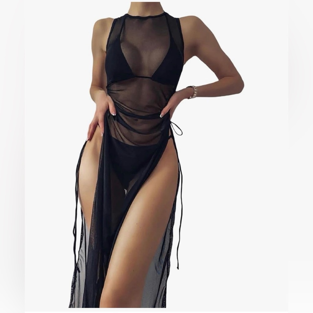 Elegant Black Sheer Women Swim Cover-Up; worn once